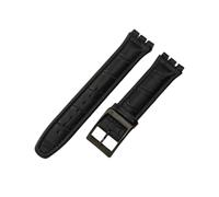 ROUHO Correa de Reloj Ajustable de Cuero, Accesorios Banda Cuero Genuino para Swatch YCS YAS YGS-Negro + Negro Hebilla 17mm
