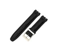 ROUHO Correa de Reloj Ajustable de Cuero, Accesorios Banda Cuero Genuino para Swatch YCS YAS YGS-Negro + Plata Hebilla 17mm