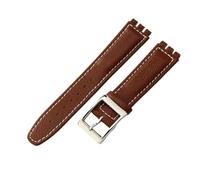 ROUHO Correa de Reloj Cuero Genuino, Pulsera de Repuesto Hebilla Pasador Mujer para Swatch YCS YAS YGS-Marrón Blanco + Plata Hebilla