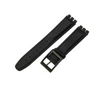 ROUHO Correa de Reloj Cuero Genuino, Pulsera de Repuesto Hebilla Pasador Mujer para Swatch YCS YAS YGS-Negro + Negro Hebilla