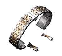 ROUHO Correa Reloj Acero Inoxidable Brazalete Metal Recambio Eslabones 17mm 18mm Extremo Curvo Recto Plateado - Plata + Oro 17mm