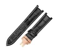 ROUHO Cuero Genuino Pulsera Reloj Duradera & Cómoda Hombre Correa Reloj Asas Contorneadas para Gucci Interlocking YA1332-Negro 1 + Oro Rosa Hebilla 22x13mm
