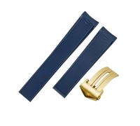 ROUHO Impermeable Silicona Reloj Correa Caucho Hombre Deportivo Pulsera para Tag AQUARACER 300/500 WAY201/WAN211-Azul + Oro Hebilla 21mm