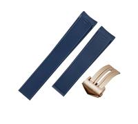 ROUHO Impermeable Silicona Reloj Correa Caucho Hombre Deportivo Pulsera para Tag AQUARACER 300/500 WAY201/WAN211-Azul + Oro Rosa Hebilla 21mm