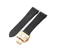 ROUHO Piel Genuina Correa de Reloj Ajustable Impermeable Reemplazo Accesorios Reloj para Cartier Santos 100-Negro con Oro Rosa Hebilla 20mm