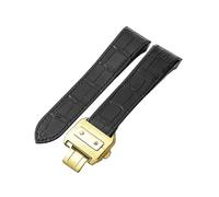 ROUHO Piel Genuina Correa de Reloj Ajustable Impermeable Reemplazo Accesorios Reloj para Cartier Santos 100-Negro con Oro Hebilla 20mm