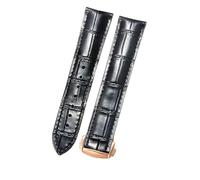 ROUHO Premium Cuero Genuino Correa Reloj Duradera Hebilla Desplegable Pulsera Reloj para Omega Seamaster Diver 300M Aqua Terra Prestige-Negro + Oro Rosa Hebilla 21mm