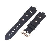 ROUHO Silicona Reloj Correa Acero Inoxidable Hebilla Broche Pulsera Reloj para Bulgari DP42 C14 SVD GMT-Negro + Oro Rosa Hebilla 22mm