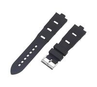 ROUHO Silicona Reloj Correa Acero Inoxidable Hebilla Broche Pulsera Reloj para Bulgari DP42 C14 SVD GMT-Negro + Plata Hebilla 25mm