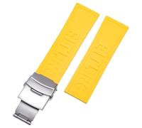 ROUHO Suave Silicona Correa Reloj Repuesto Ajustable Caucho Banda Reloj Hebilla Desplegable para Breitling Avenger Blackbird-Amarillo + Hebilla Plata 24mm