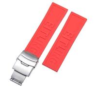 ROUHO Suave Silicona Correa Reloj Repuesto Ajustable Caucho Banda Reloj Hebilla Desplegable para Breitling Avenger Blackbird-Rojo + Hebilla Plata 24mm