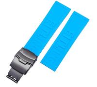 ROUHO Suave Silicona Correa Reloj Repuesto Ajustable Caucho Banda Reloj Hebilla Desplegable para Breitling Avenger Blackbird-Azul + Hebilla Negra 22mm