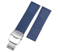 ROUHO Suave Silicona Correa Reloj Repuesto Ajustable Caucho Banda Reloj Hebilla Desplegable para Breitling Avenger Blackbird-Azul Oscuro + Hebilla Plata 20mm