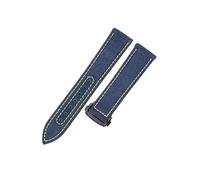 ROUHO Tejido Nylon Lona & Cuero Genuino Correa Reloj Duradera Pulsera Reloj Repuesto para Mido Ocean Star M026-Azul + Amarillo con Negro Hebilla 21mm