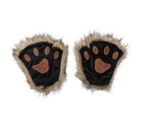 Rouloudun Pata de gato 1 par medio dedo patas terianas lindas patas peludas bordadas guantes decorativos de realistas para niños Etapa de cosplay de adultos, negro