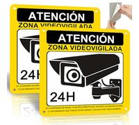 ROUMIO 2 Piezas Cartel Videovigilancia de Aluminio - 15x15 cm Cartel Zona Videovigilada - Con pegatinas autoadhesivas y agujeros reservados - Patrones llamativos - Robustas y duraderas