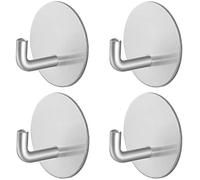 RouMio 4 Piezas Gancho adhesivo impermeable, Gancho de toalla de acero inoxidable 304 para cocina, baño, inodoro.(4 Piezas Plata Redondo)