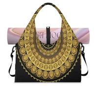 Round Art Mandala - Bolsa deportiva de lona para mujeres y hombres, bolsa de viaje con compartimento para zapatos, bolsa de hombro para yoga, gimnasio, viajes, color, L, Organizador de bolsas