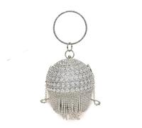 Round Ball Tassel Women Crystal Clutch Evening Bags Bridal Wedding Party Rhinestone Purses Handbags(Silver 03)