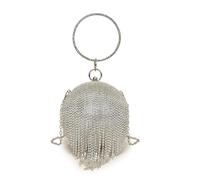 Round Ball Tassel Women Crystal Clutch Evening Bags Bridal Wedding Party Rhinestone Purses Handbags(Silver 01)