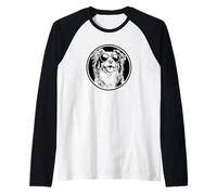 Round Black Logo Blue Merle Australian Shepherd Lover Camiseta Manga Raglan