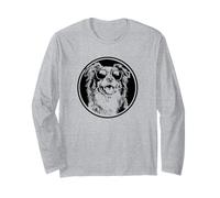 Round Black Logo Blue Merle Australian Shepherd Lover Manga Larga
