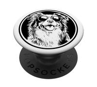 Round Black Logo Blue Merle Australian Shepherd Lover PopSockets PopGrip Adhesivo