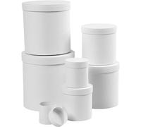 Cajas redondas, redondas, D: 7+9+12+14,5+17+19,5+22 cm, H: 7,5+10,2+12,7+15,2+17,7+20,2+22,7 cm, blanco, 7pcs
