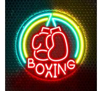 Round boxing neon led guantes de boxeo y luces de puño para hombres caverna sports bar decoración regalo boxer club wall art atleta lounge iluminación (12.6 ")