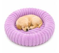 Round Calming Dog Bed, Ultra-Soft Plush Donut Pet Bed, 5 Colors (Purple,XL)