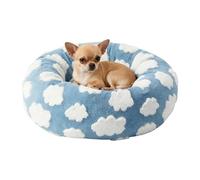 Round Cat Bed - Soft Plush Pet Sleeping Cushion for Indoor Comfort | Anti-Slip Base with Flufy Surfaces, Winter Nest for Cats Dogs Kittens and Puppies in Bedroom Living Room Apartment, 50x50x19cm Blue
