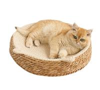 Round Cat Scratcher Pad - Breathable Cotton Rope Woven Bed, Kitten Ear Design | Interactive Play Exercise Enrichment Kit with Nail Trimming Paws Care Furniture Safety Activity Toy For Cats