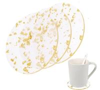 Round Clear Acrylic Bar Coaster Gold Foil Modern Cup Drink Mat Plate Creative Rug Mug Pad for Table Countertop Desk Cold Hot Drink Coffee Tea Kitchen Home Decor (3PCS)