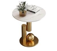 Round Coffee Table, Side Table, Modern End Table with Metal Frame, Multifunctional Coffee Table Bedside Table for Living Room Bedroom Study(White+Gold,40cm/15.74in)