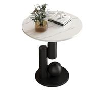 Round Coffee Table, Side Table, Modern End Table with Metal Frame, Multifunctional Coffee Table Bedside Table for Living Room Bedroom Study(White+Black,50cm/19.68in)