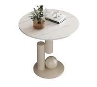 Round Coffee Table, Side Table, Modern End Table with Metal Frame, Multifunctional Coffee Table Bedside Table for Living Room Bedroom Study(White+White,60cm/23.62in)
