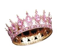 Round Diadem Royal Queen King Tiaras And Crowns Party Birthday Bridal Wedding Dress Crown Jewelry Gift Cake Topper Accessories para Bodas(Full Pink)