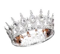 Round Diadem Royal Queen King Tiaras And Crowns Party Birthday Bridal Wedding Dress Crown Jewelry Gift Cake Topper Accessories para Bodas(Silver White)