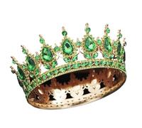 Round Diadem Royal Queen King Tiaras And Crowns Party Birthday Bridal Wedding Dress Crown Jewelry Gift Cake Topper Accessories para Bodas(Full Light Green)