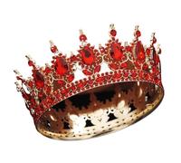 Round Diadem Royal Queen King Tiaras And Crowns Party Birthday Bridal Wedding Dress Crown Jewelry Gift Cake Topper Accessories para Bodas(Full Red)