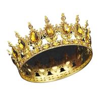 Round Diadem Royal Queen King Tiaras And Crowns Party Birthday Bridal Wedding Dress Crown Jewelry Gift Cake Topper Accessories para Bodas(Gold Yellow)