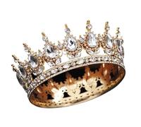 Round Diadem Royal Queen King Tiaras And Crowns Party Birthday Bridal Wedding Dress Crown Jewelry Gift Cake Topper Accessories para Bodas(Gold White)