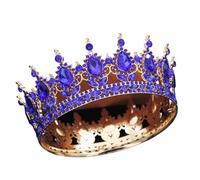 Round Diadem Royal Queen King Tiaras And Crowns Party Birthday Bridal Wedding Dress Crown Jewelry Gift Cake Topper Accessories para Bodas(Full Blue)