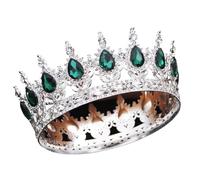 Round Diadem Royal Queen King Tiaras And Crowns Party Birthday Bridal Wedding Dress Crown Jewelry Gift Cake Topper Accessories para Bodas(Silver Green)