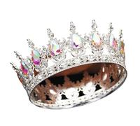 Round Diadem Royal Queen King Tiaras And Crowns Party Birthday Bridal Wedding Dress Crown Jewelry Gift Cake Topper Accessories para Bodas(Silver)