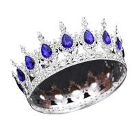 Round Diadem Royal Queen King Tiaras And Crowns Party Birthday Bridal Wedding Dress Crown Jewelry Gift Cake Topper Accessories para Bodas(Silver Blue)