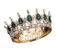 Round Diadem Royal Queen King Tiaras And Crowns Party Birthday Bridal Wedding Dress Crown Jewelry Gift Cake Topper Accessories para Bodas(Gold Green)