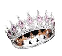 Round Diadem Royal Queen King Tiaras And Crowns Party Birthday Bridal Wedding Dress Crown Jewelry Gift Cake Topper Accessories para Bodas(Silver Pink)