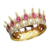 Round Diadem Royal Queen King Tiaras And Crowns Party Birthday Bridal Wedding Dress Crown Jewelry Gift Cake Topper Accessories para Bodas(Gold Rose Red)