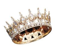 Round Diadem Royal Queen King Tiaras And Crowns Party Birthday Bridal Wedding Dress Crown Jewelry Gift Cake Topper Accessories para Bodas(Gold Champagne)